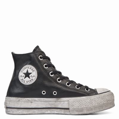 Női Converse Chuck Taylor All Star Leather Smoke Platform Magasszárú Cipő CO8372604 Fekete